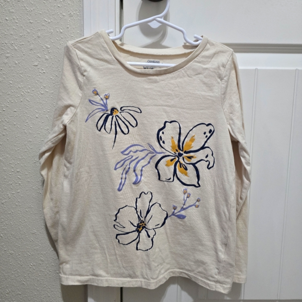 OshKosh B'gosh Cream and Black Long Sleeve Floral Tee